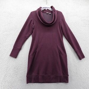 Merrell Indira Cowl Neck Dress Medium Womens Red Blue Double Knit Ponte Pockets‎